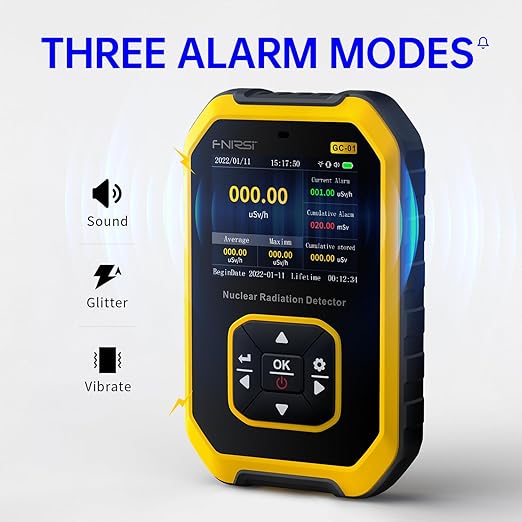 Geiger Counter Nuclear Radiation Detector - FNIRSI Radiation Dosimeter with LCD Display, Portable Handheld Beta Gamma X-ray Rechargeable Radiation Monitor Meter, 5 Dosage Units Switched