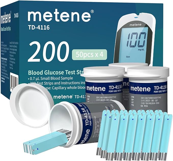 Metene TD-4116 Blood Glucose Monitor Kit & Metene TD-4116 Blood Glucose 200 Test Strips