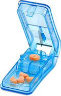 Pill Cutter - V- Grip Pill Crusher and Cutter for Vitamins, Big & Small Pills, and Medication - Transparent Pill Splitter with Pill Holder Case to Split