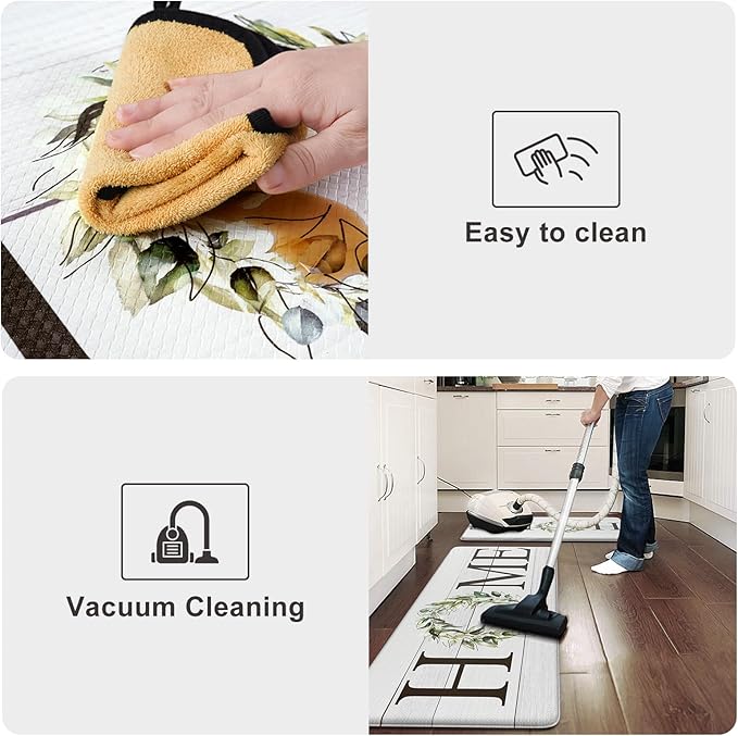 KIMODE Kitchen Anti Fatigue Rug Set of 2, Ergonomic Standing Kitchen Mat Set 2PCS, Farmhouse Kitchen Runner Stain Resistant, Non Slip Waterproof Kitchen Mats for Floor, 20" x 71" + 20" x 32", White