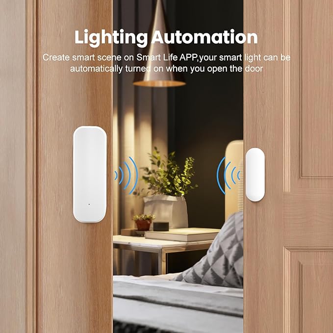 WiFi Door Sensor Window Detector: Smart Magnetic Door Open Detector with App Alerts, Wireless Home Security Contact Sensor, Tuya App Remote Control, Compatible with Alexa Google Assistant (2-Pack)