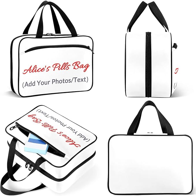 Naanle Custom Pill Organizer Bag with Name Photo Travel Pill Bottle Medicine Organizer Home Storage Medication Bag for Vitamin Supplements, Personalized First Aid Bag for Car Camping