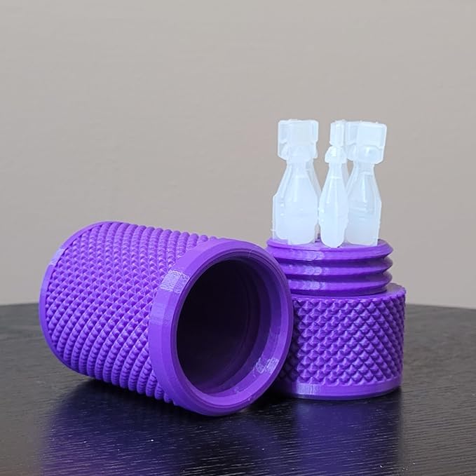 Eye Drop Vials Holder & Storage Case - Securely Store Seven (7) Single-Use Vials - Screw-On Lid, Knurled Pattern - Keep Vials Safe & Organized to Keep Track of Your Daily Usage (Purple)