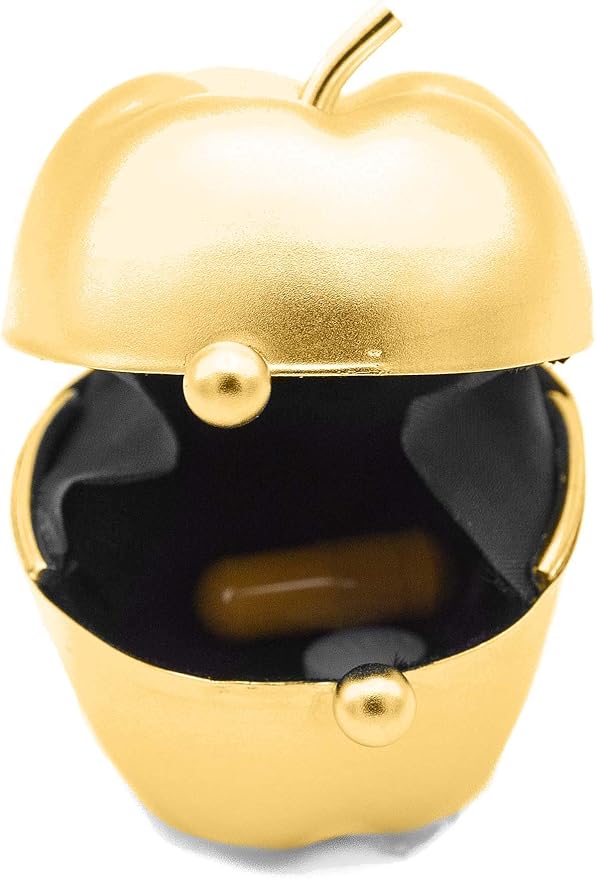 Gold Apple Shaped Pocket Purse Portable Travel Pill Box & Medicine Organizer (1 Large Compartment)