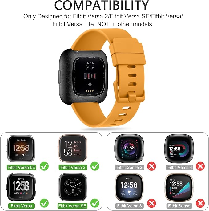 Mugust Sport Bands Compatible with Fitbit Versa 2 / Fitbit Versa/Versa Lite/Versa SE, Classic Soft Silicone Replacement Wristbands Straps for Fitbit Versa 2 Smart Watch Women Men (Large,Turmeric)
