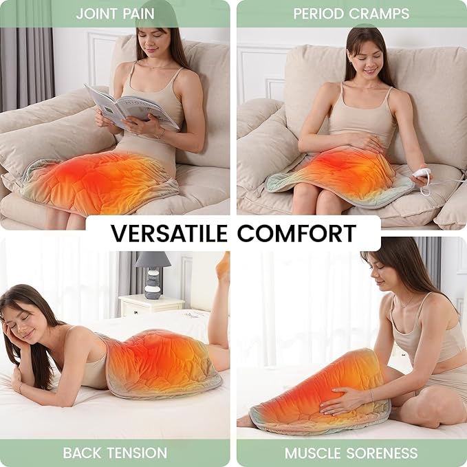 immtree Weighted Heating Pad for Period Cramps, 29" x 24" Extra Large Electric Heated Pads 7 lbs, Back Shoulder Knee Abdomen Pain Relief, Soft Warm Heavy Lap Blanket, Christmas Gift, Grey Green