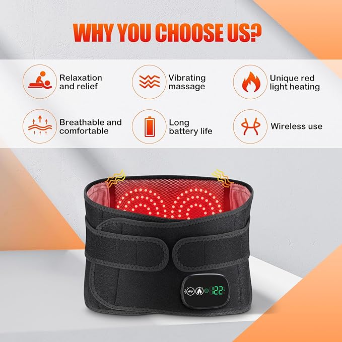 Electric Heating Massage Pad for Back, XL Heated Waist Belt Wrap with 3 Fast Heating and Vibration Massage Modes, FSA Eligible, 5000mAh Battery Operated Heat Pad for Back, Waist, Lumbar, Abdomen