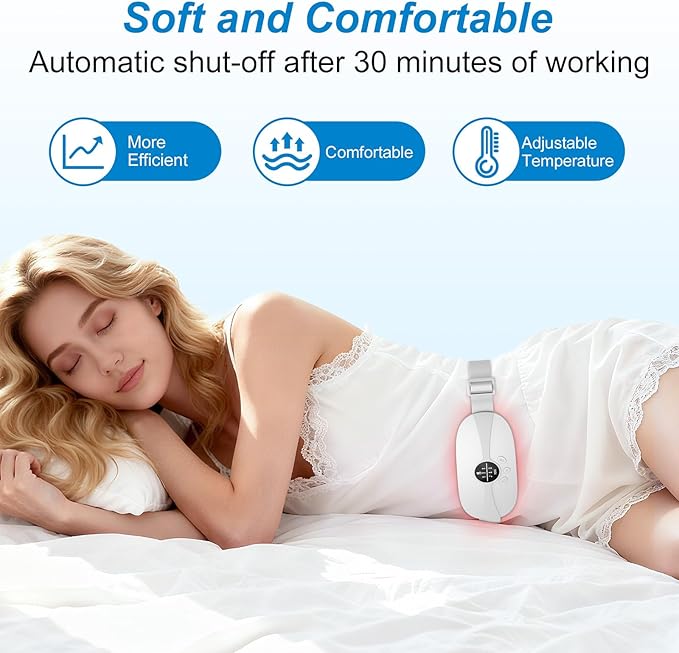 Portable Cordless Heating Pad, 5s Fast Heating, 3 Heat Levels and 3 Massage Modes, Menstrual Heating Pads for Women and Girls (White)