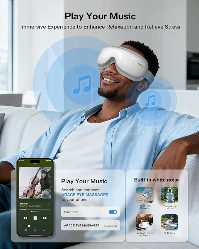 Eye Massager, Heated Eye Mask for Migraines/Strain/Dry Eyes Relief, Smart Sleep Mask with Heat & Bluetooth Music, Mothers Day Gifts for Mom, Birthday Gifts for Women Men