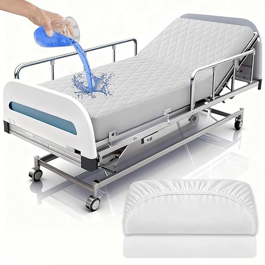 2 Pack Hospital Bed Sheets Set,Hospital Fitted Bed Sheets for Home Use & Hospital Care Beds,Waterproof Fitted Sheets with Elastic All Around,Reusable and Machine Washable,36" x 80" x 14" (White)