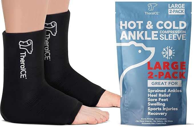 TheraICE Ankle Ice Pack Wrap for Swelling & Sprained Ankle Brace for Women Men, Cold Therapy Foot Heel Spur Support Compression Socks, Plantar Fasciitis & Achilles Tendonitis Sore Feet Pain Relief