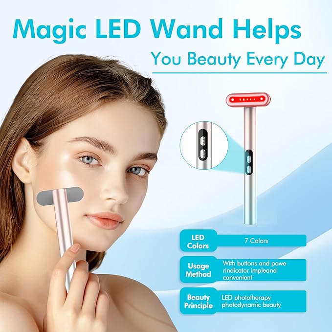 Red-Light-Therapy，Face Massager for Skin Care，Led Facial Light Therapy 7 Colors Eye Beauty Wand