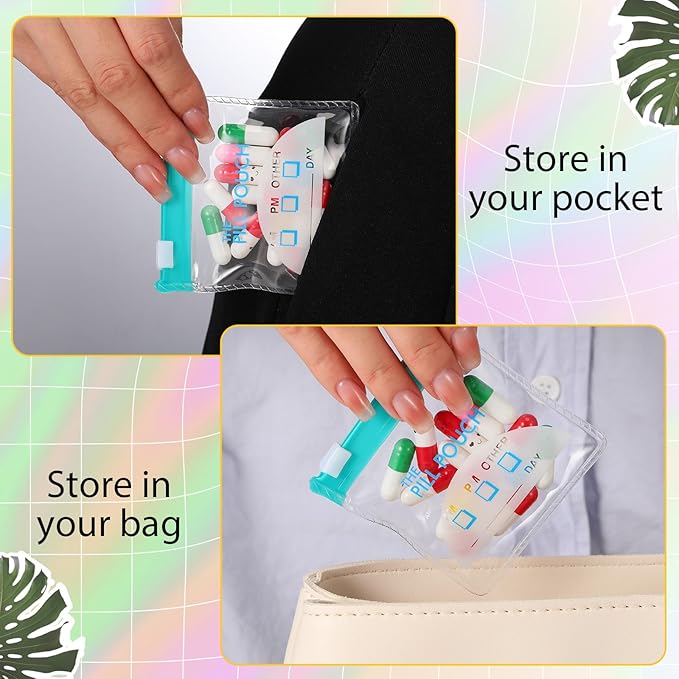 Sherr 35 Pcs Pill Pouch Bags Zippered Pill Pouch Set Reusable Translucent Medicine Organizer Self Sealing Medicine Organizer Travel Plastic Bags with Slide Lock for Storage(Vivid,Vivid Colors)