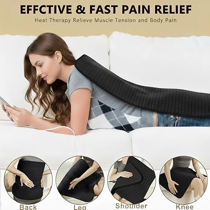 Extra Large Heating Pad for Back Pain Relief and Period Cramps,20x40 King Size, with 10 Temp Settings & 3 Timer Options, Full Body Heating Pad for Shoulder and Legs, Machine Washable(Black)
