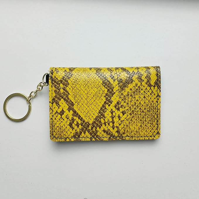 Birth Control Pill Case Holder Women Snakeskin Print Keychain Gift (Yellow)