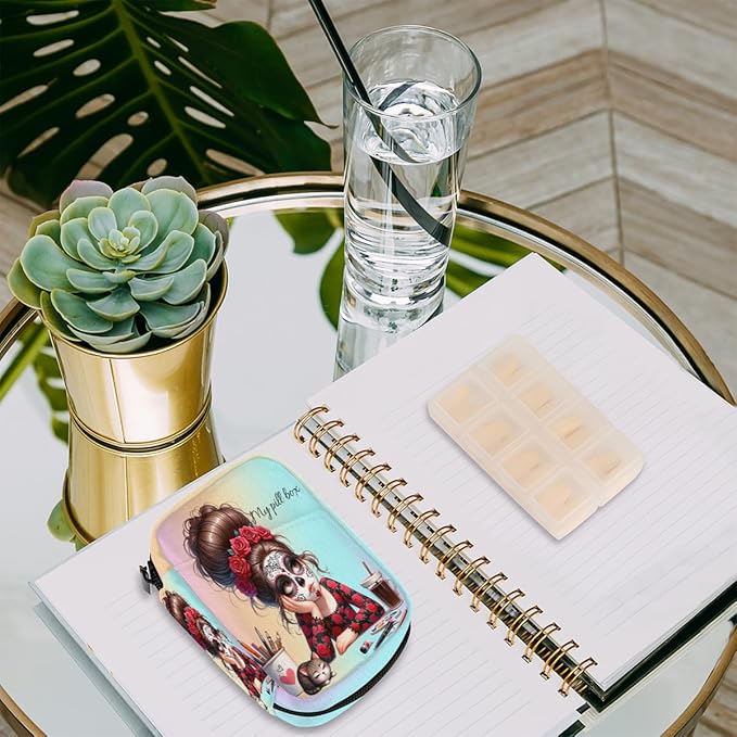 Red Rose Girl Skull Travel Pill Organizer Box Weekly Portable Pill Case Daily Pills 7 Day Small Birth Control Pills Container Removable Compartments for Medicine Vitamins Fish Oil