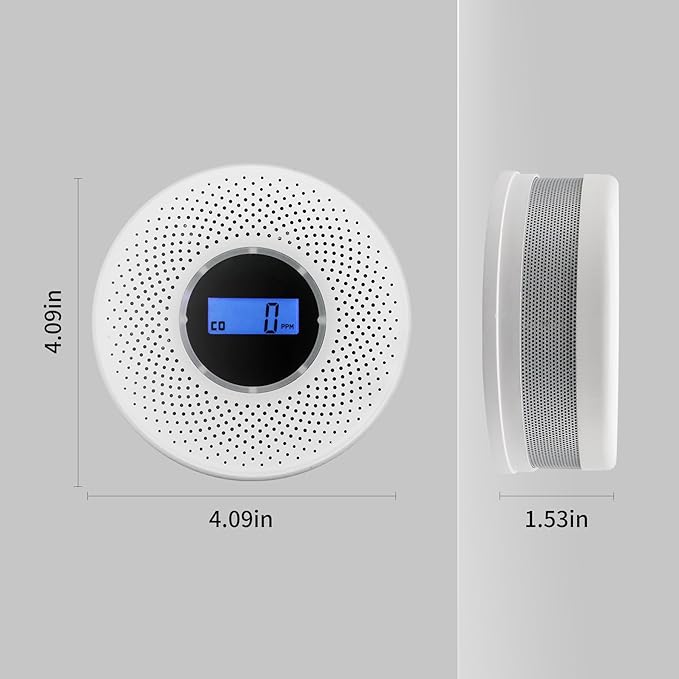 Smoke Detector Carbon Monoxide Detector Combo with Digital Display and Sound Light Alarm, 2-in-1 Smoke & CO Alarm with Battery Operated for Home, Travel or RV
