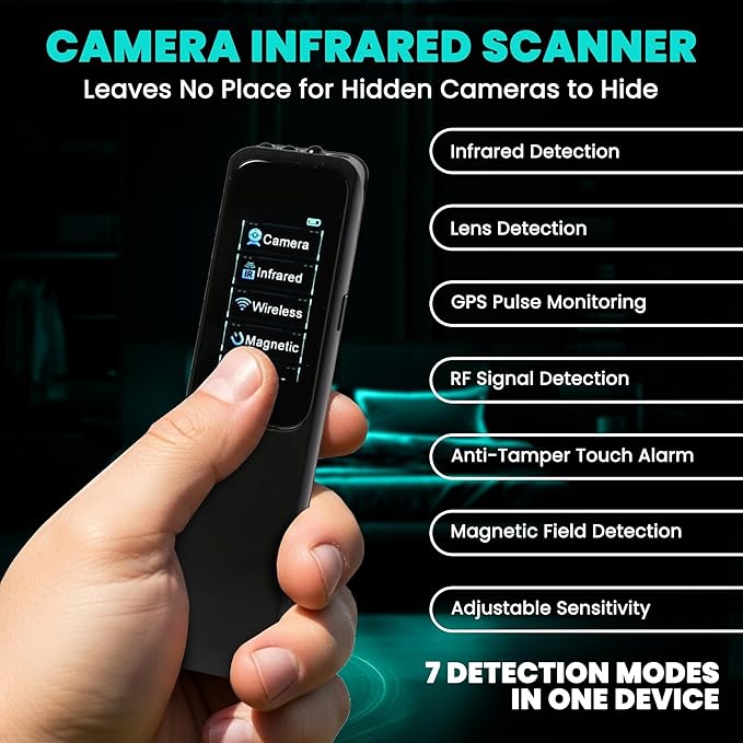 Hidden Camera Detectors – 2026 – Al Powered 7-Mode Touchscreen RF Detector, GPS Tracker Detector & Spy Camera Finder for Hotel, Home, and Car Security