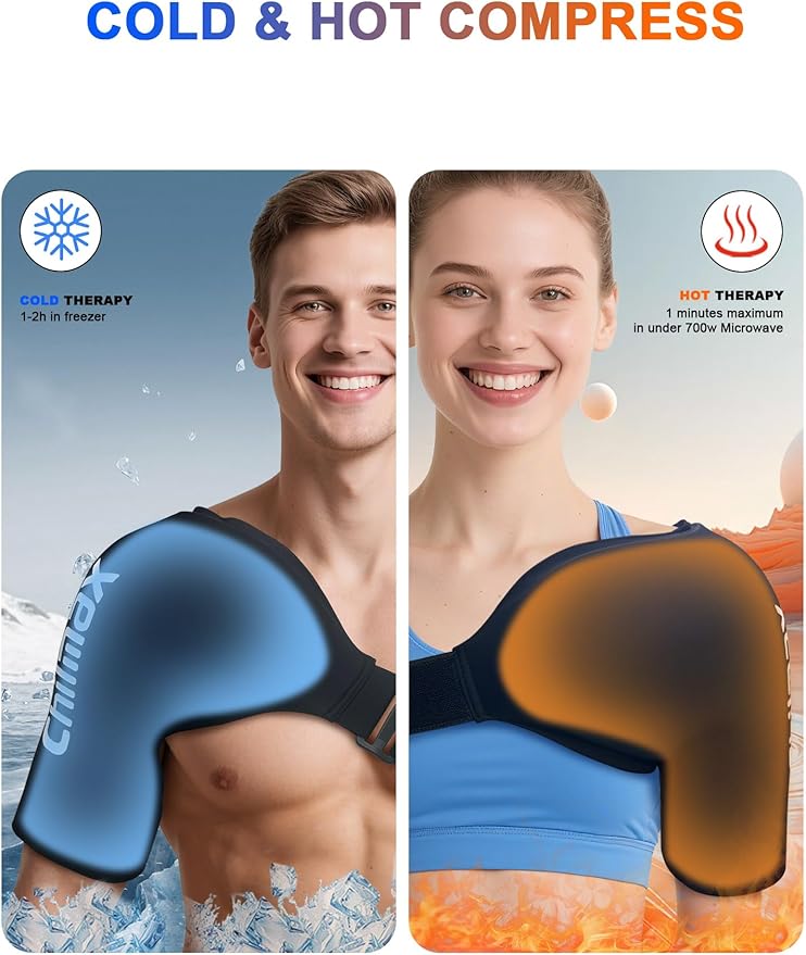Shoulder Ice Pack Rotator Cuff and Arm Cold Therapy,Reusable Hot Gel Wrap,Instant Relieve Shoulder Pain, Fatigue, Sports Injury, Surgery Recovery Gifts for Men & Women (Standard Black)