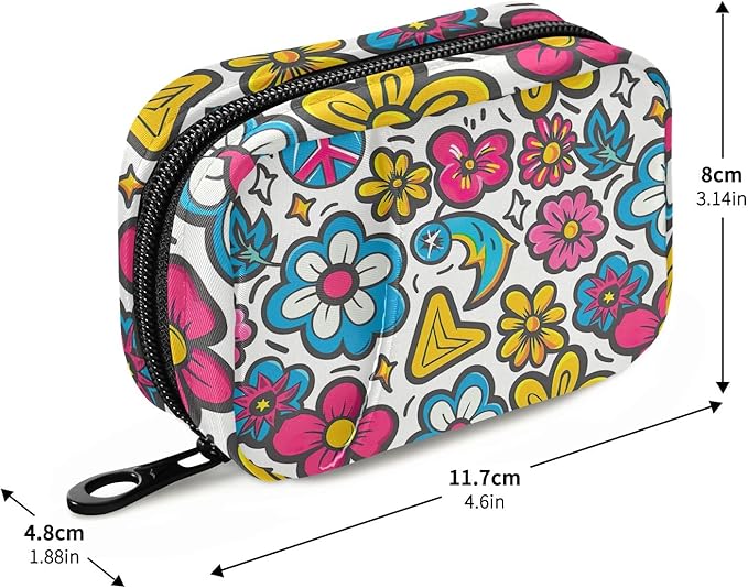 Cute Cartoon Flowers Travel Pill Case, Weekly Small Portable Pill Case 7 Days Vitamin Containers Organizer with Zipper