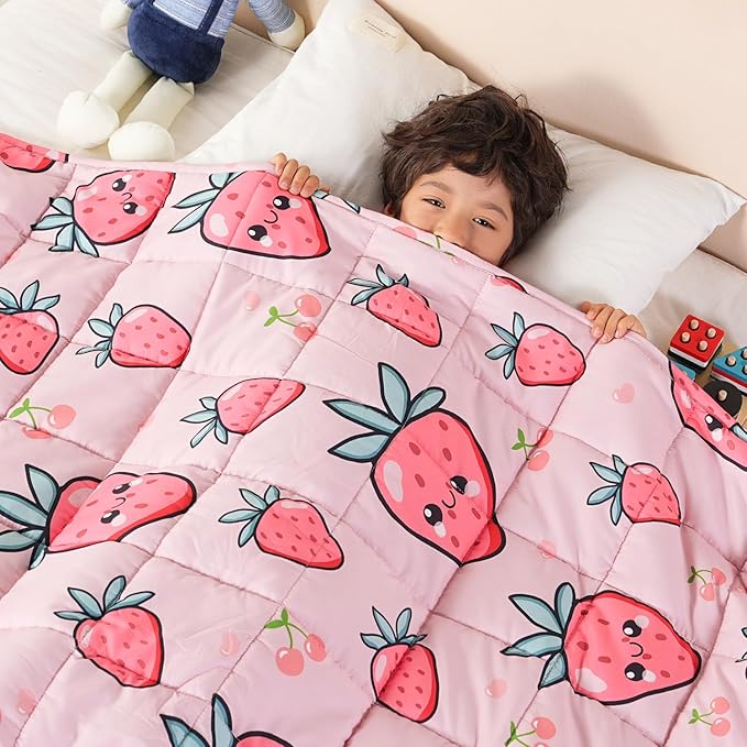 Sivio Weighted Blanket 5lbs, Cooling Weighted Throw Blanket, Breathable Heavy Blankets for Sleeping, Washable Small Weighted Throw Blanket, 36"x48", Pink Strawberry