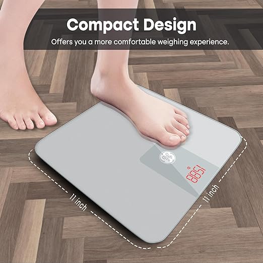 GE Digital Scale Body Weight, Smart Bluetooth Bathroom Scales for Weight and BMI Accurate Body Weighing with App for People - 400lb Electronic Scale Silver Grey