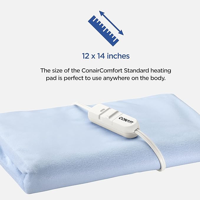 Conair Comfort Moist/Dry Heating Pad for Back Pain Relief, Heating Pad for Neck and Shoulder, Menstrual Heating Pad for Cramps, Standard Size 12 inch x 14 inch