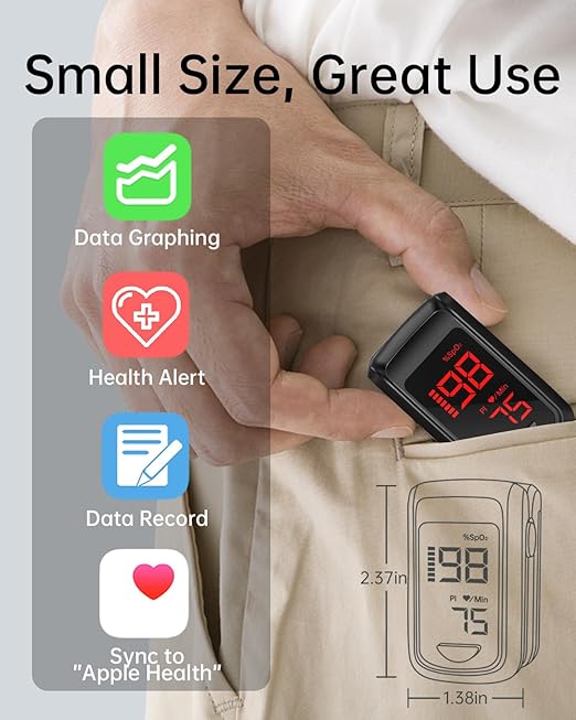 Fingertip Pulse Oximeter- HOLFENRY Pulse Oximeter Bluetooth Oximeter Oxygen Saturation Monitor for SpO2/Heart Rate/PI, with Auto Graph Display/Alarm/Dedicated App, Compatible with iOS&Android