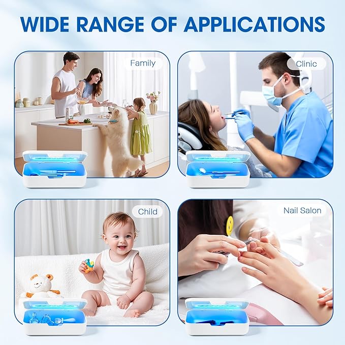 Nail Tool Sterilizer Box - Portable Recharging Nail Tool Cleaner Box Container Plastic Sterilizer Machine for Nail Tools,Tweezers,Hair Salon,Tattoo,Jewelry, Phone (White)