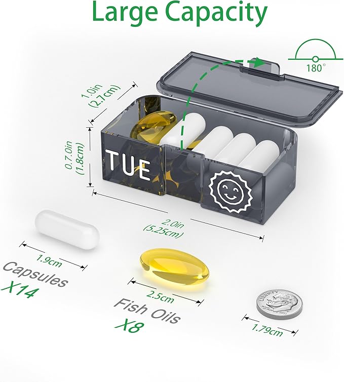 Pill Organizer 7 Day AM PM, Discreet 2 Times a Day Weekly Pill Box with Double Protection Shell, Large Capacity Portable Vitamin Case for Travel Meds & Medicine Organizer (Orange)