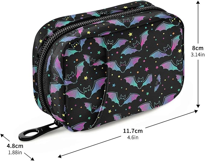 Travel Pill Organizer Bag Weekly Pill Organizer Case Goth Magic Galaxy Bat Portable Small Daily Pill Boxes for Vitamin Fish Oils Supplement Holder with Zipper Compact Size