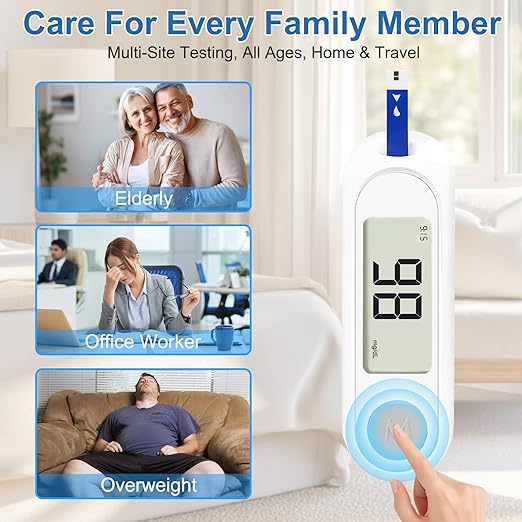 Blood Sugar Monitor,Glucose Monitor Kit with 50 Test Strips & 50 Lancets for Diabetes Testing, Blood Glucose Meter with Auto Eject, No Coding & Large LCD for Seniors