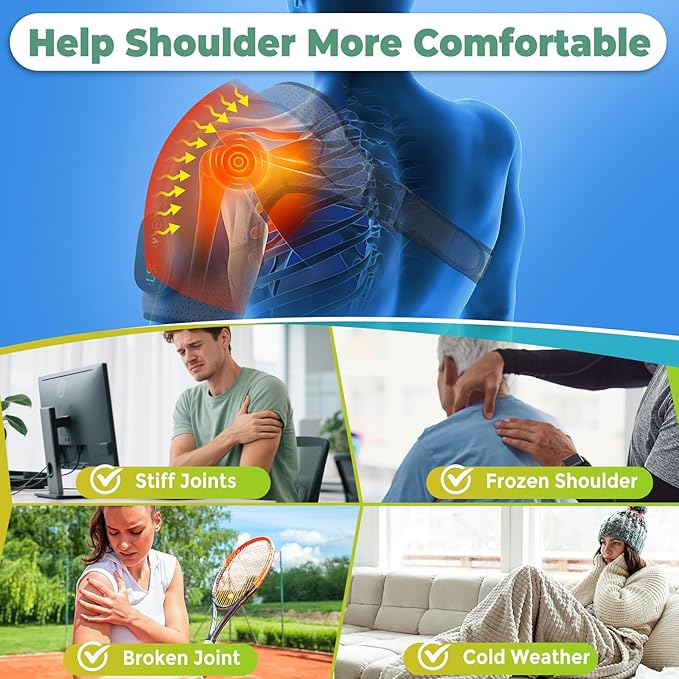 Shoulder Heating Pad with Massage, Cordless Shoulder Heating Pad, Shoulders Massager for Pain Relief, Left Right Heated Shoulder Wrap for Rotator Cuff & Shoulder Brace Support