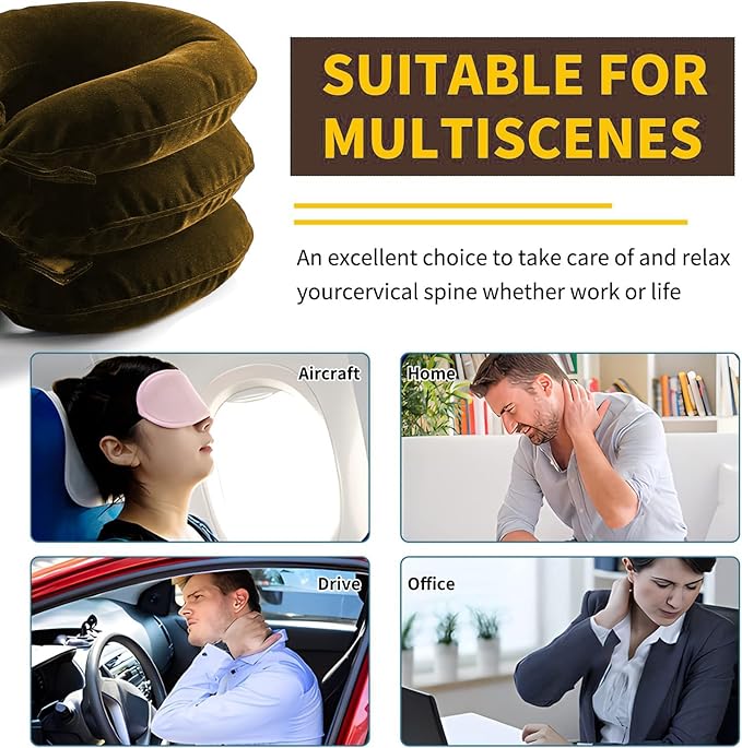 Cervical Neck Traction Device for Neck Pain Relief, Adjustable Inflatable Neck Stretcher Neck Brace, Neck Traction Pillow for Use Neck Decompression and Neck Tension Relief (Brown)