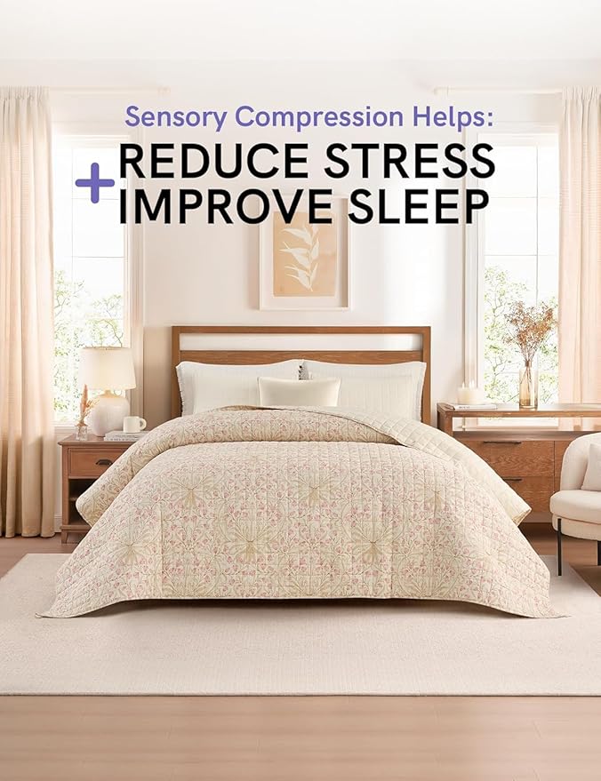 YnM 17lbs Weighted Blanket for Adults, Linen Heavy Bed Throw Blanket with Cooling Glass Beads for All Season Use, Ideal for ~160lbs (60x80 Inches, Queen, Campanula)