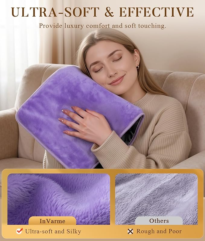 Extra Hot Heating Pad for Cramps: Luxury Plush and 2X Graphene Electric Heating Pad for Back Period Cramps - Gentle Deep Relief for Women While Reading Watching TV - Max 158℉ 2H Auto Off