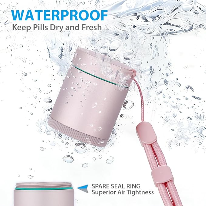 Pill Case Compatible with AirTag, Waterproof Aluminum Pill Box for Travel, Portable Single Day Pill Holder for Medicine Vitamin Fish Oil or Earplugs, Jewelry and Pill Storage (Pink)