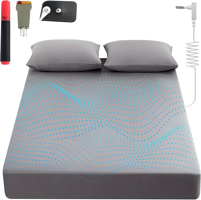 Grounding Sheets King, 90% Organic Cotton+ 10% Pure Silver Fiber,Grounded Bed Sheet Kit, Deep Pocket Grounded Bed Sheet, Relieves Pain - Used for Healthy Sleep Therapy (Gray, Twin)