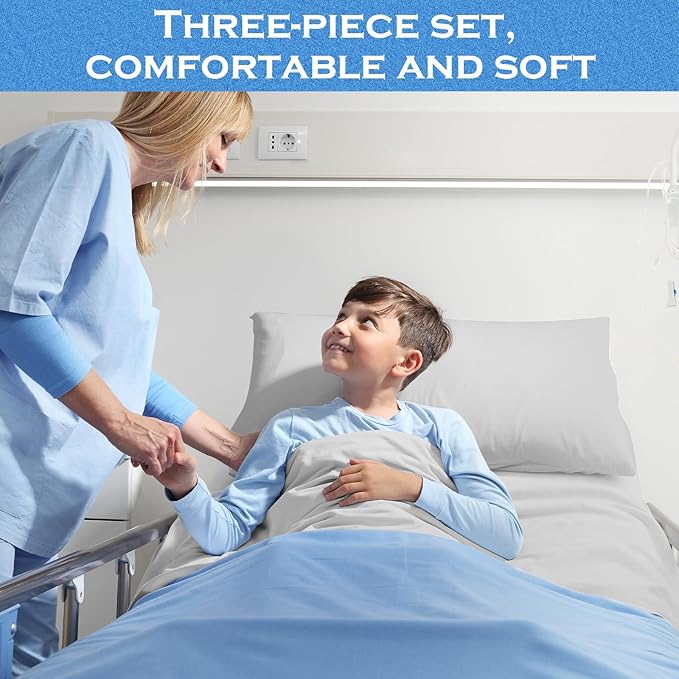 Moukeren 3 Pcs Hospital Bed Sheets Set Deep Pocket Fitted Sheet 36 with Elastic All Around Easy Care Knitted Jersey for Home/Nursing Home (Gray)
