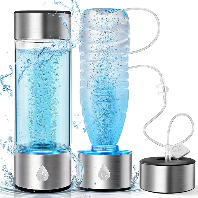 Hydrogen Water Bottle Generator 3 in 1, Hydrogen Water Mark Up to 4000PPB, SPE/PEM Tech-3 Min Hydrogen Rich for Drinking and Inhalation, Auto Clean, Portable for Home Gym Office Travel (16OZ,Sliver)