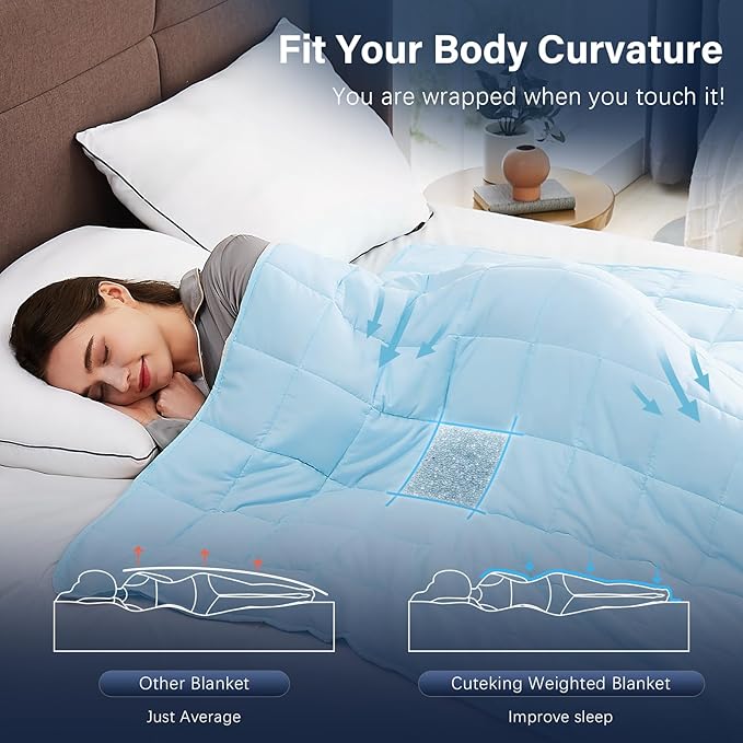 CuteKing Weighted Blanket for Adults: Weighted Blanket with Premium Glass Beads - Breathable Heavy Blanket for Comfort Sleep - Thick Blanket for Adult All Season (20lbs, 60"x80", Light Blue)