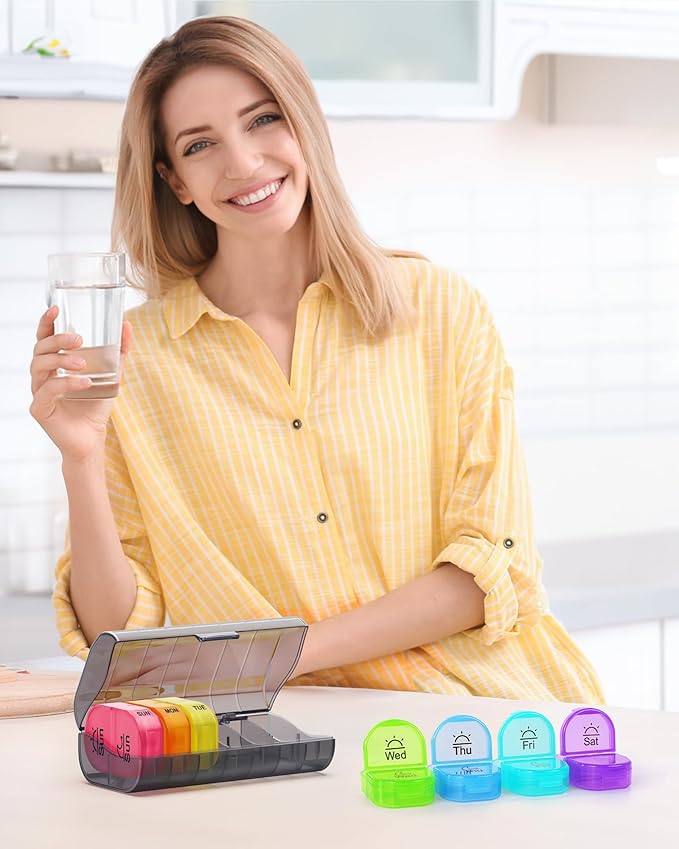 Weekly Pill Organizer 2 Times a Day, ZIKEE AM PM Pill Box with 7 Detachable Pill Case, BPA-Free & Portable 7 Day Pill Organizer with Large Storage to Hold Medication, Vitamins and Fish Oils