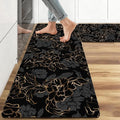 Anti Fatigue Black Kitchen Rugs Set of 2, Gold Flower Kitchen Mats for Floor, Floral Kitchen Decor, Anti-Slip Foam Standing Mat, 17x30 Inch Sink Mat + 17x48 Inch Runner Rug