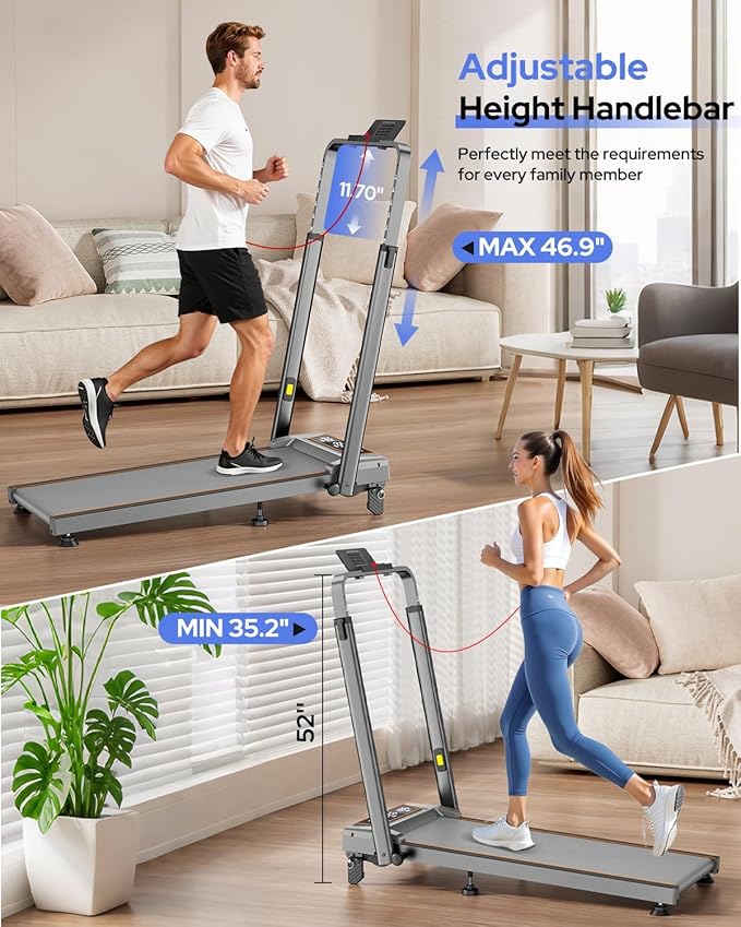 Walking Pad Treadmill with 12% Incline & Handle Bar Height Adjustable, One-click MUTE Walking Pad with Incline 3 Level, 3.5HP Foldable Walking Pad Treadmills for Home Office Small 350lbs, Remote & APP