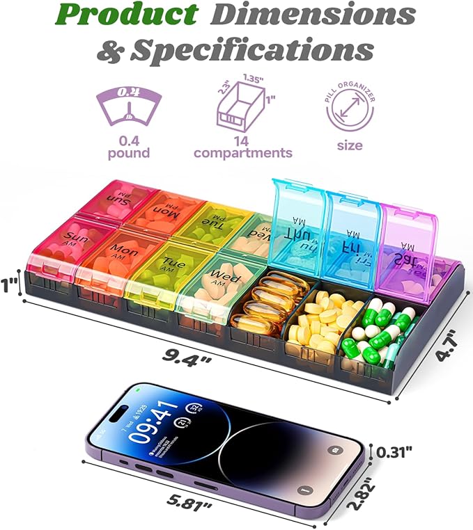 （2 Pack Set） Colorwing Extra Large Pill Organizer 2 Week Solution