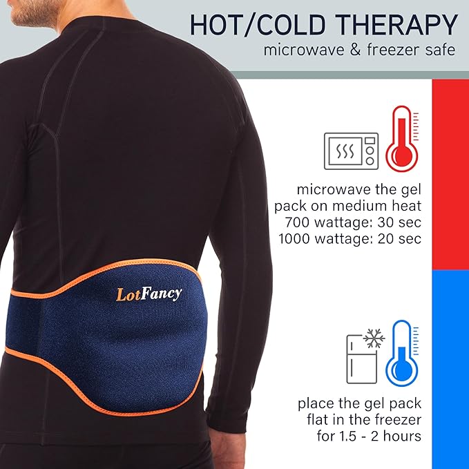 LotFancy Ice Pack for Back Pain Relief, 2 Gel Hot Cold Packs with Wrap for Lower Back Waist Hip Lumbar Abdomen Sciatica Tailbone Pain, Reusable Cooling Heating Therapy Compress