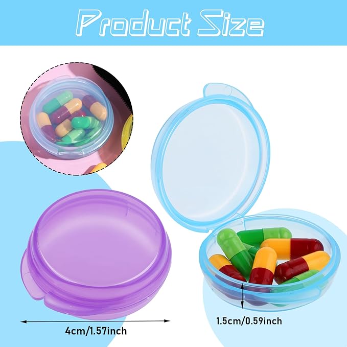4Pcs Small Pill Box Cute Portable Pill Case Travel Pills Organizer Case Medicine Dispenser Earplug Container Vitamin Holder Liver Oil Storage Case for Women Men Pocket Purse Briefcase