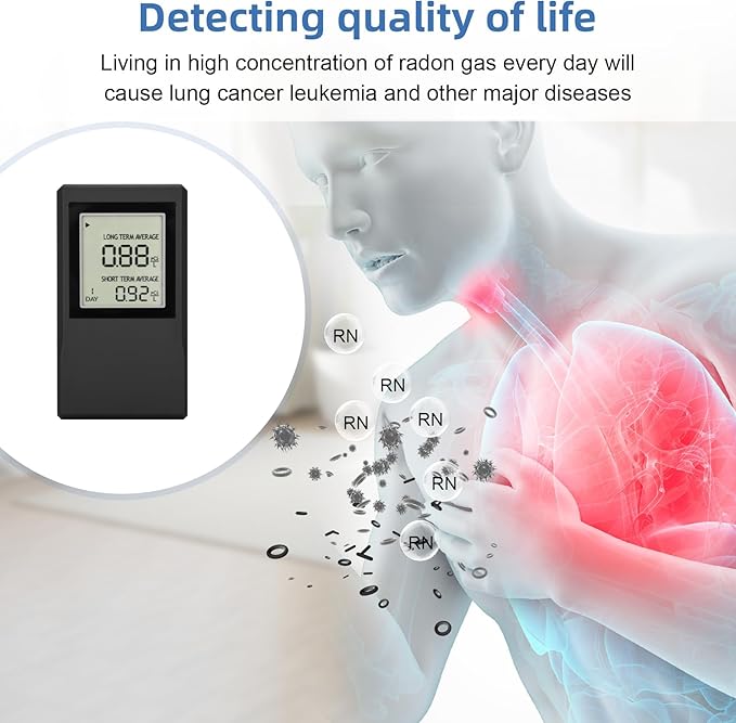 Radon Detector for Home,Accurate Radon Gas Measurement with ±0.1 pCi/L Precision,Real-time Monitoring of Indoor Radon Concentration,Portable Digital Display,Easy Operation,Various Indoor environments