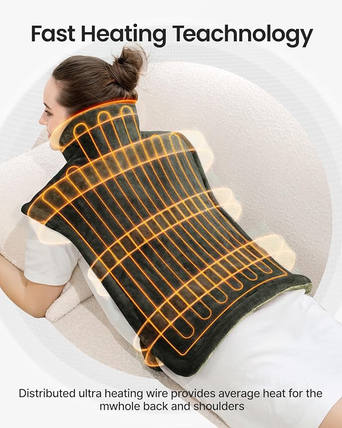 RENPHO Electric Heating Pad for Back, Birthday Gifts for Women Men Mom Dad, FSA Eligible & HSA Store, Neck and Shoulder Heat Pad, Fast Heating, 24"x33", ETL Certified, Green