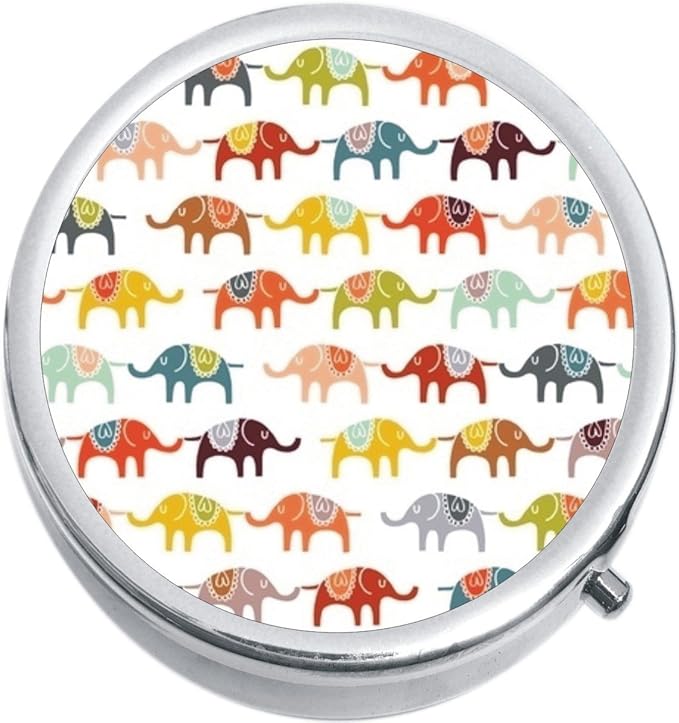 Colorful Elephants Medicine Vitamin Pill Box